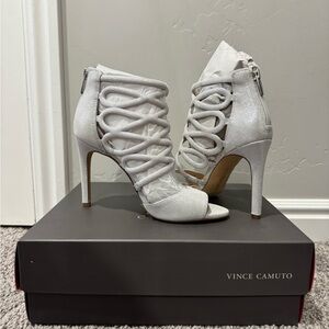 Vince Camuto Shimmery Silver Strappy Heels
